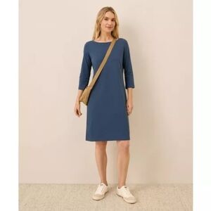 Pact Women's Softspun Boat Neck Mini Dress 100% Organic Cotton Navy/Blue Size L